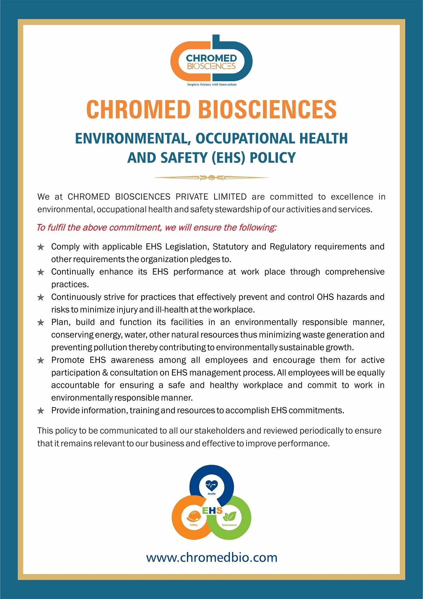 EHS Policy of Chromed Biosciences